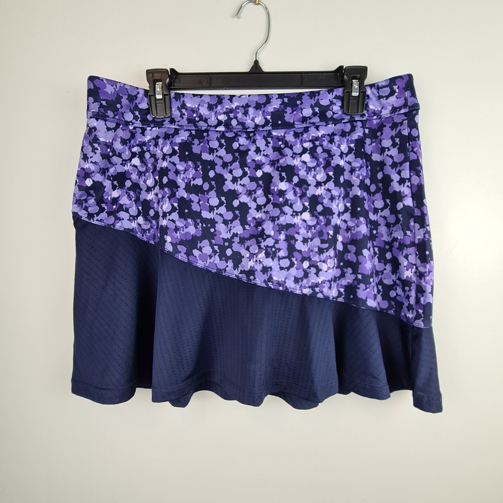 PGA Tour Women Large Purple Navy Abstract‎ Floral Mesh Golf Skort Athletic Skirt